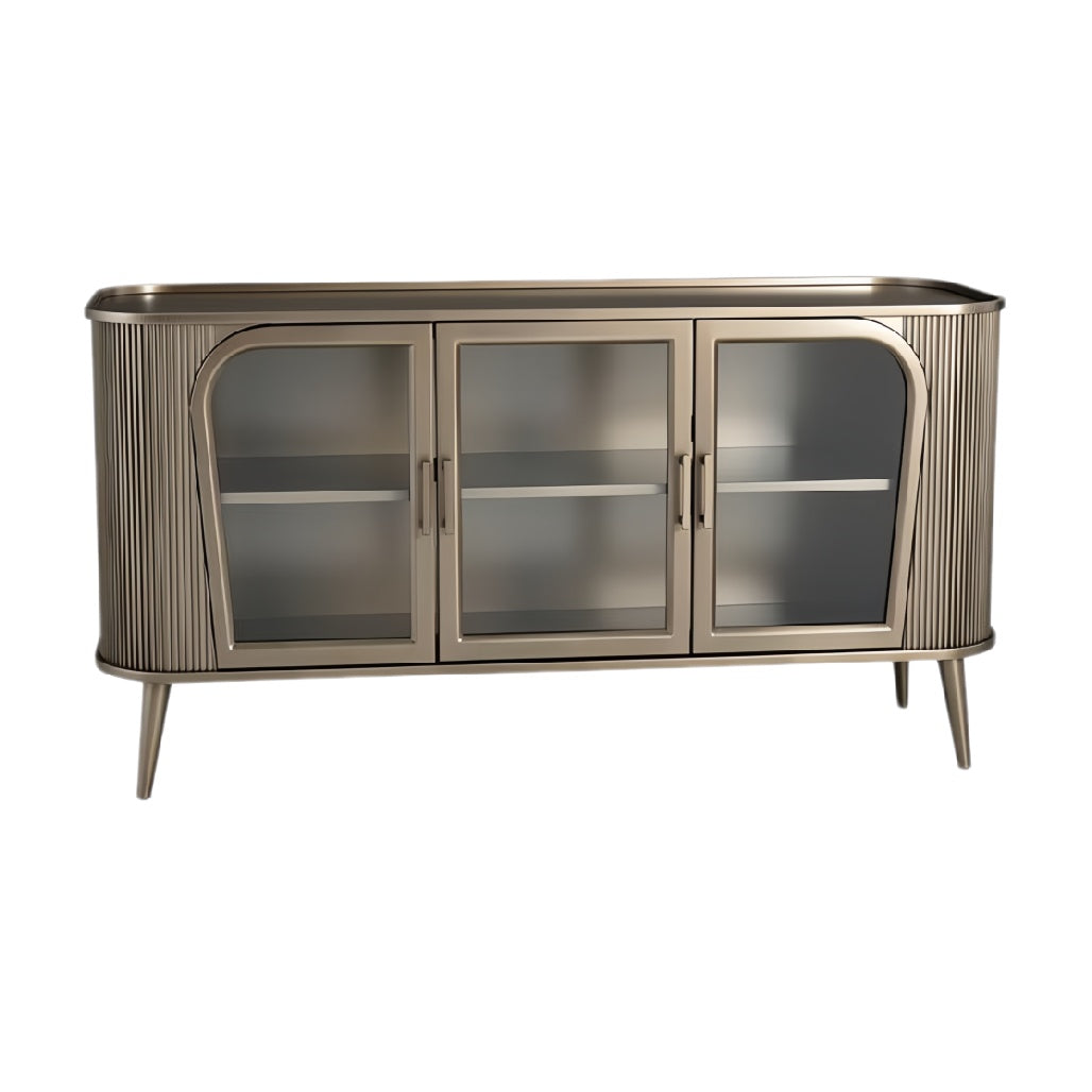 Technische titel in het Nederlands: **Moderne TV-kast met glazen deuren en metallic afwerking**