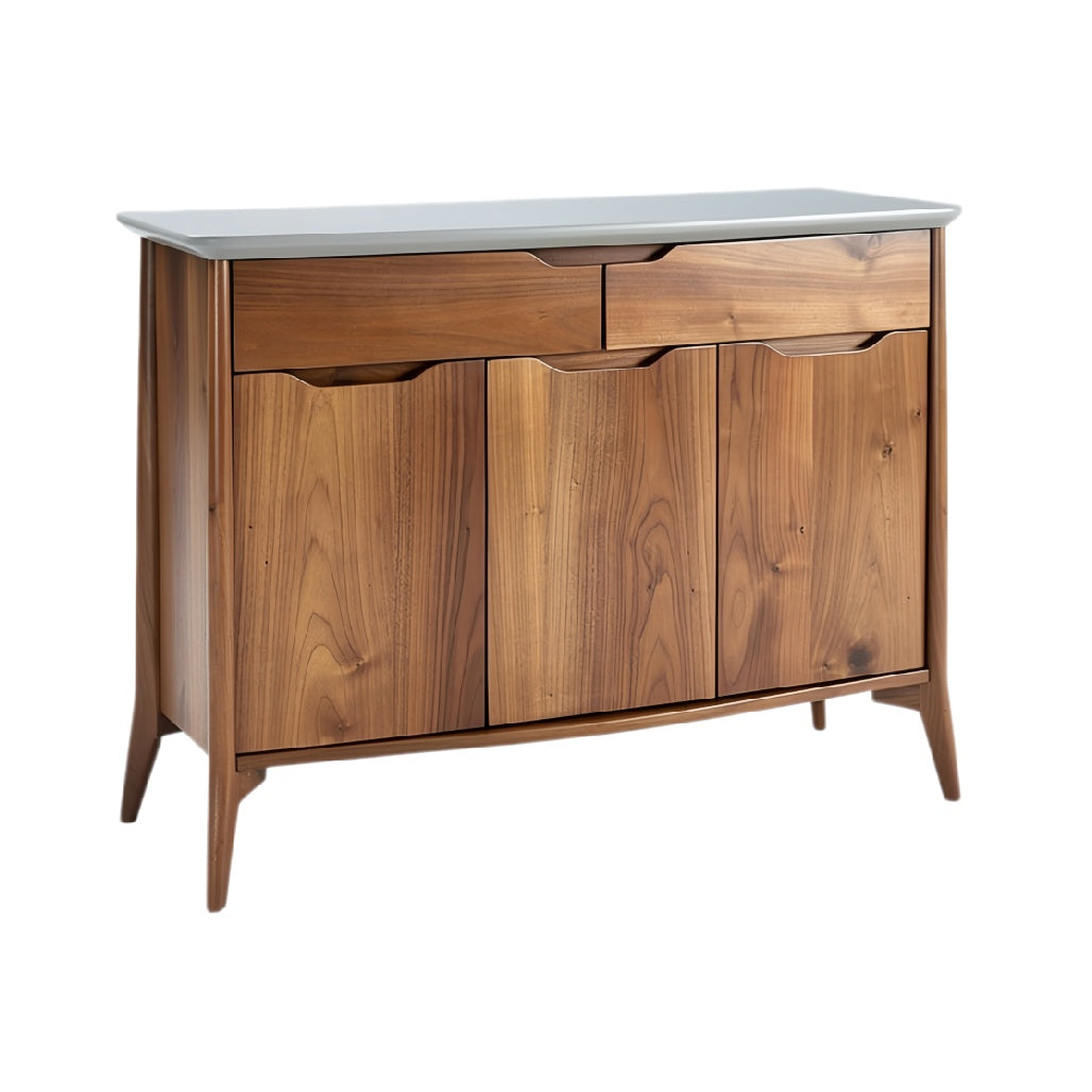 **Moderne houten kast met glazen bovenblad en lades**